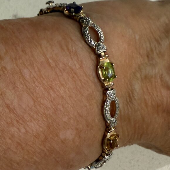 Vintage Sterling Silver and Gemstone Tennis Bracelet - Picture 4 of 9